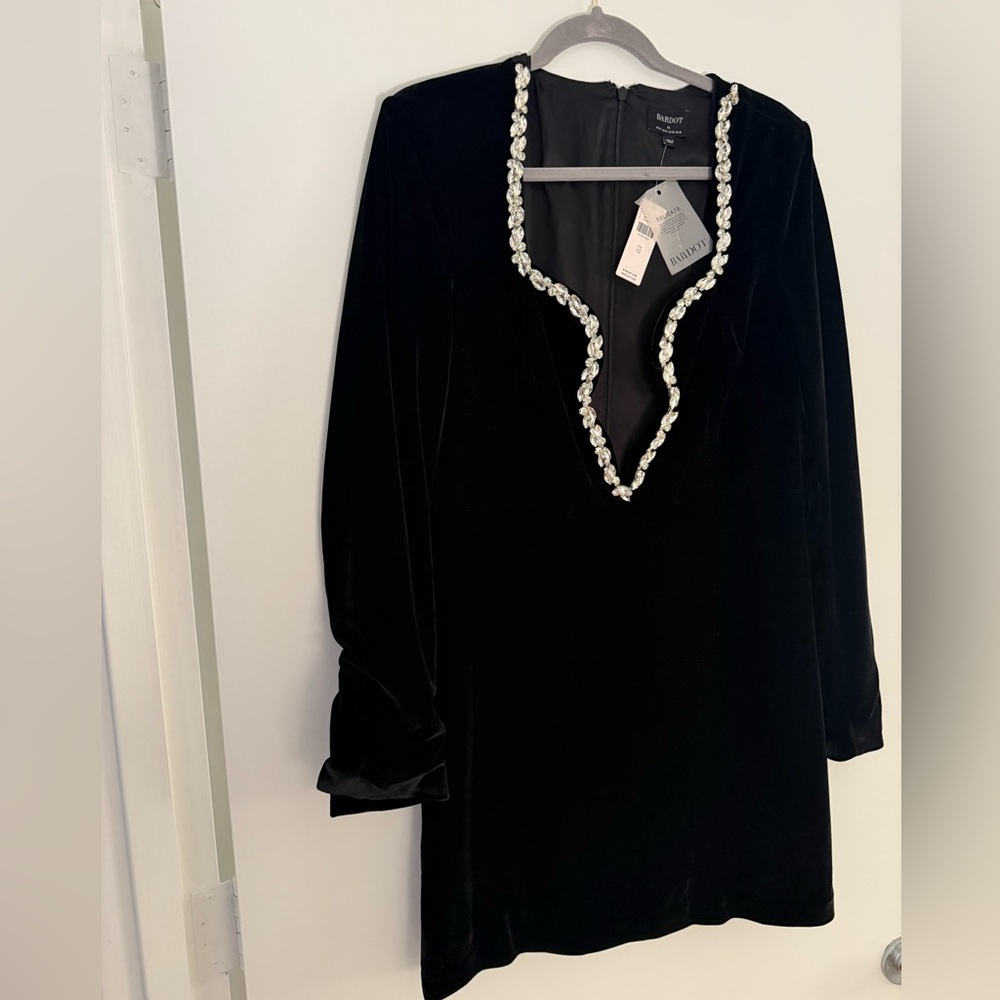 Bardot Black Velvet Dress with Diamond Accents